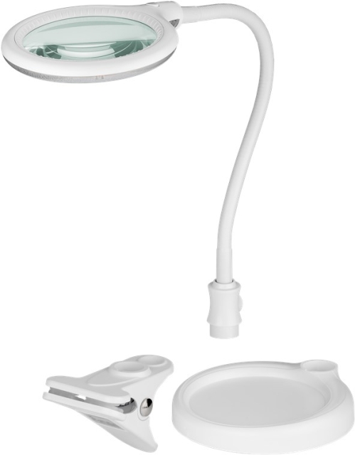 Goobay LED Magnifying Lamp with Base and Clamp, 6 W, white 480 lm, 100 mm glass lens, 1.75x magnification, 3 dioptres