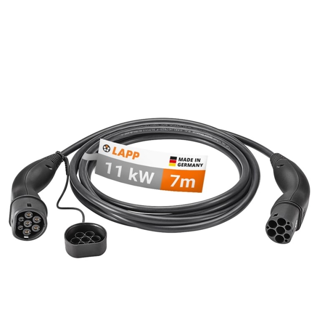 LAPP MOBILITY Type 2 Charging Cable, up to 11 kW, 7 m, black (5555934005) 20 A, 3 phases, for charging hybrid and electric cars with Type 2 connection
