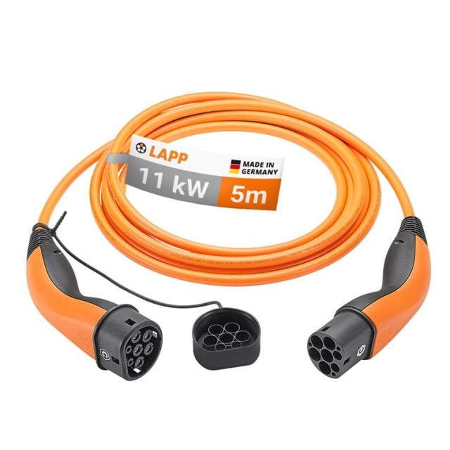 LAPP MOBILITY Type 2 Charging Cable, up to 11 kW, 5 m, orange (5555934025) 20 A, 3 phases, for charging hybrid and electric cars with Type 2 connection