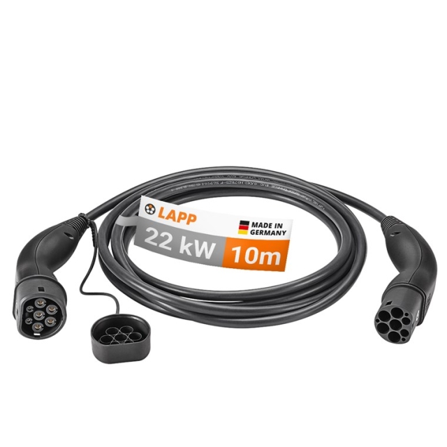 LAPP MOBILITY Type 2 Charging Cable, up to 22 kW, 10 m, black (5555934032) 32 A, 3 phases, for charging hybrid and electric cars with Type 2 connection