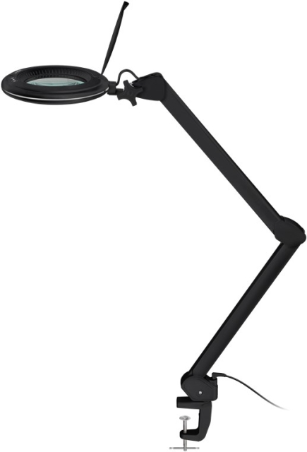 Goobay LED Magnifying Lamp with Clamp, 10 W, black 800 lm, brightness & light colour adjustable, 127 mm glass lens, 1.75x magnification, 3 dioptres