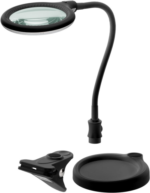 Goobay LED Magnifying Lamp with Base and Clamp, 6 W, black 480 lm, 100 mm glass lens, 1.75x magnification, 3 dioptres
