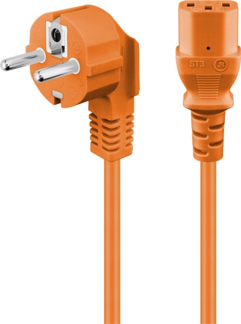 Goobay Angled IEC Cord, 2 m, Orange safety plug (type F, CEE 7/7) > Appliance socket C13