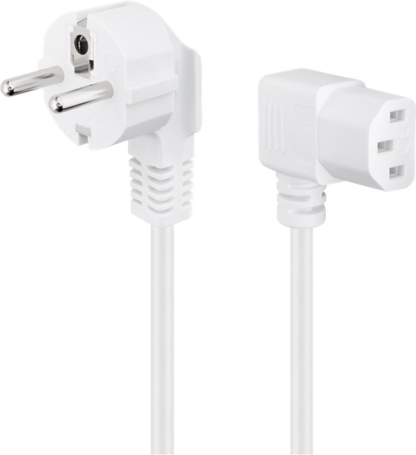 Goobay Angled IEC Cord on Both Sides, 1.5 m, White safety plug (type F, CEE 7/7) > Appliance socket C13