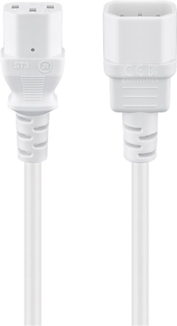 Goobay Extension Lead with C13 socket and C14 plug, 3 m, White C14 appliance plug > C13 appliance socket