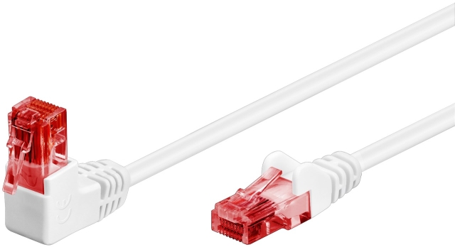 Goobay CAT 6 Patch Cable 1x 90° Angled, U/UTP, white copper-clad aluminium wire (CCA), latch on top, 2 m