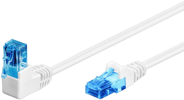 Goobay CAT 6A Patch Cable 1x 90° Angled, U/UTP, white copper-clad aluminium wire (CCA), latch on top, 5 m