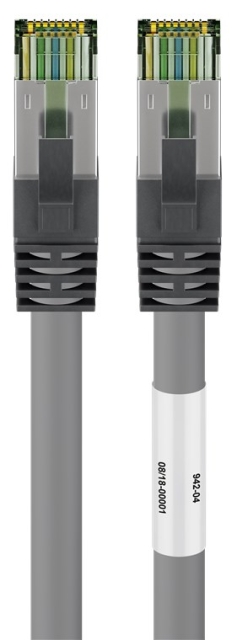 Goobay CAT 8.1 Patch Cord, S/FTP (PiMF), grey 99.9 % oxygen-free copper conductor (OFC), AWG 24, halogen-free cable sheath (LSZH), 0.25 m