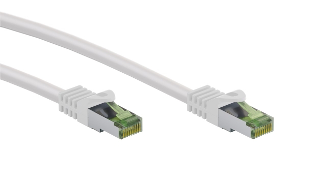 Goobay GHMT-certified CAT 8.1 S/FTP Patch Cord, AWG 26, white copper conductor, LSZH halogen-free cable sheat, 0.25 m