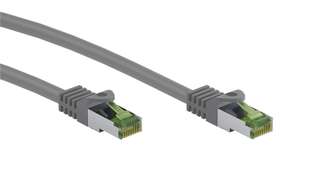 Goobay RJ45 patch cord with CAT 8.1 S/FTP raw cable, AWG 26, grey copper conductor, LSZH halogen-free cable sheat, RJ45 (CAT6A) plug, 20 m