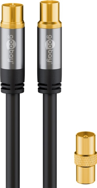 Goobay TV Antenna Cable (135 dB), 4x Shielded gold-plated, coaxial socket > coaxial plug, 1 m