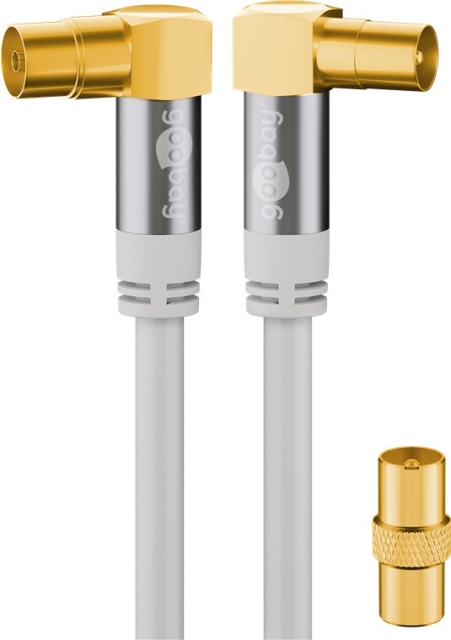 Goobay TV Antenna Cable (135 dB), 4x Shielded gold-plated, coaxial socket 90° > coaxial plug 90°, 1 m