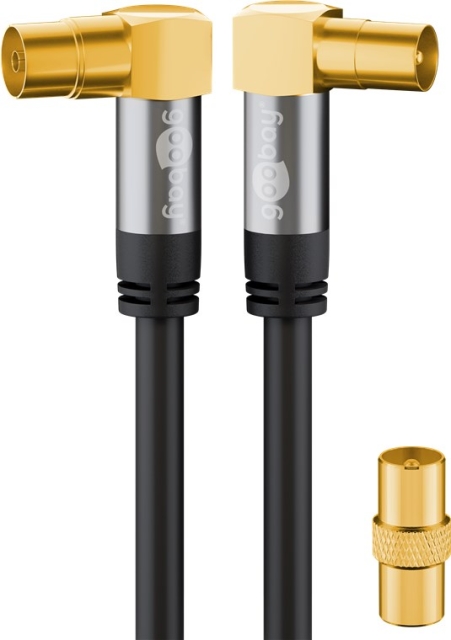 Goobay TV Antenna Cable (135 dB), 4x Shielded gold-plated, coaxial socket 90° > coaxial plug 90°, 3 m