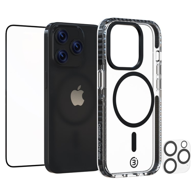 Impact Zero mobilskal 3in1-set kompatibel med Apple iPhone 15 Pro Max, transparent