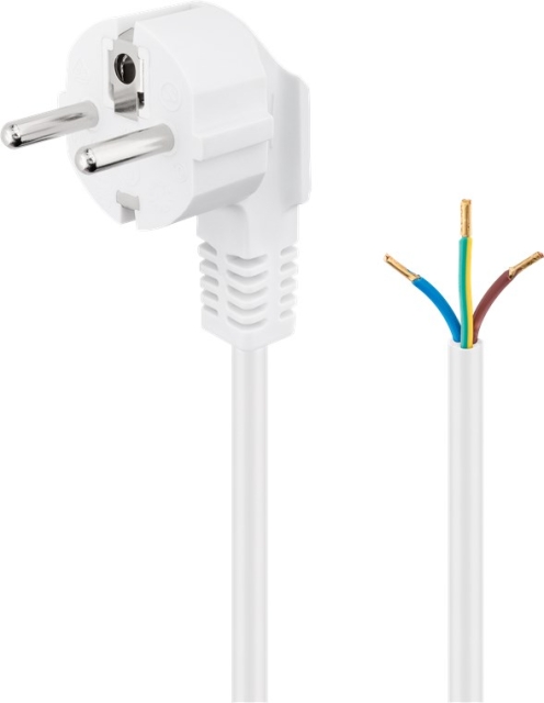 Goobay Angled Protective Contact Cable for Assembly, 5 m, White safety plug (type F, CEE 7/7) > Loose cable ends