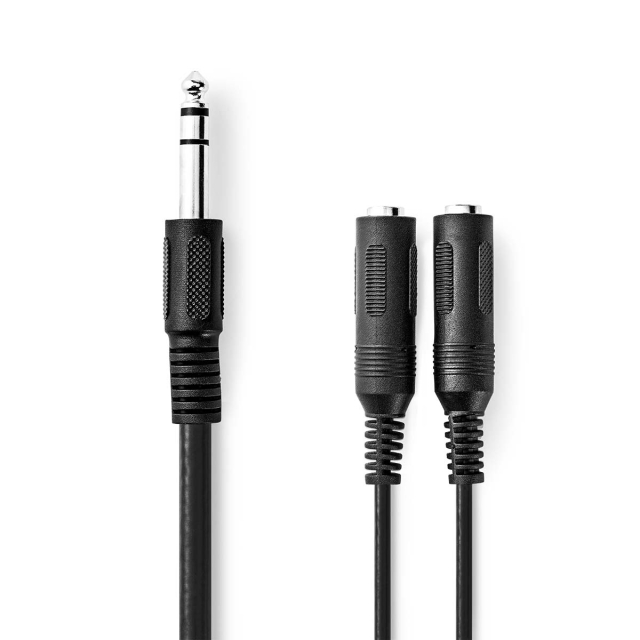 Nedis Stereo Audio Cable | 6.35 mm Male | 2x 6.35 mm Female | Nickel Plated | 0.20 m | Round | Box
