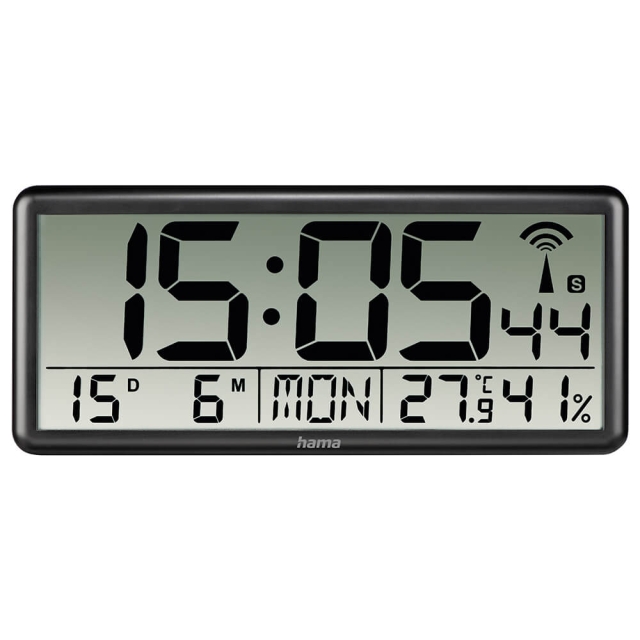 Hama Wall Clock Digital Jumbo Radio Synchronized Black