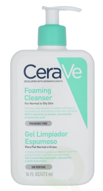 Cerave Foaming Cleanser w/Pump 473 ml For Normal To Oily Skin, Fragrance Free