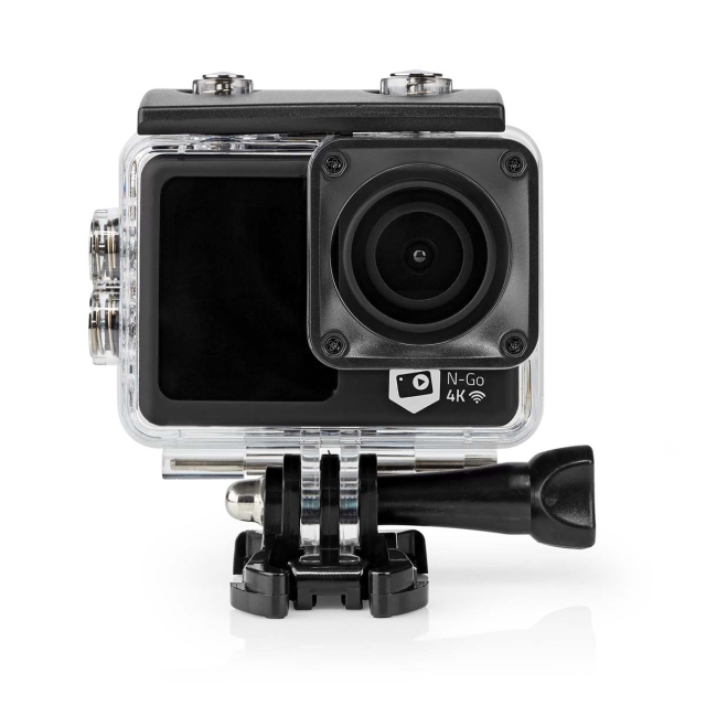 Nedis Action Cam | Dual Screen | 4K@30fps | 16 MPixel | Waterproof up to: 30.0 m | 90 min | Wi-Fi | App available for: Android™ / IOS | Mounts included | Black