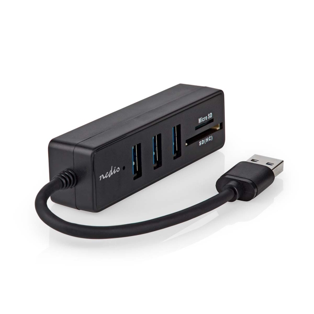 Nedis USB Hub | USB-A Male | 3x USB A Female | 5 port(s) | USB 3.2 Gen 1 | USB Powered | 5 Gbps | SD & MicroSD