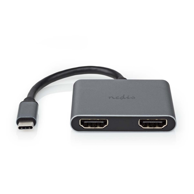 Nedis USB Adapter | USB 3.2 Gen 1 | USB-C™ Male | 2x HDMI™ | 0.10 m | Round | Nickel Plated | PVC | Black | Envelope