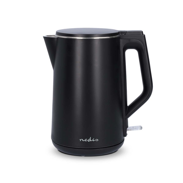 Nedis Electric Kettle | 1.5 l | Plastic | Black | Rotatable 360 degrees | Concealed heating element | Strix® controller | Boil-dry protection