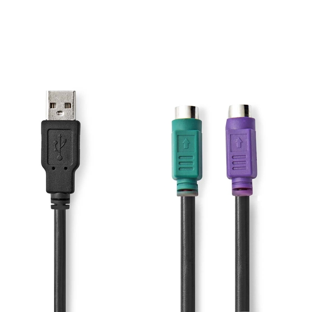 Nedis 2-in-1 Cable | USB 2.0 | USB-A Male | 2x PS/2 Female | 480 Mbps | 0.30 m | Nickel Plated | Round | PVC | Black | Box