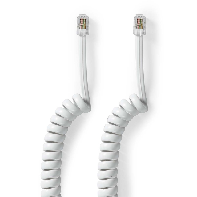 Nedis Telecom Cable | RJ10 Male | RJ10 Male | 2.00 m | Cable design: Coiled | Cable type: RJ10 | White | Box