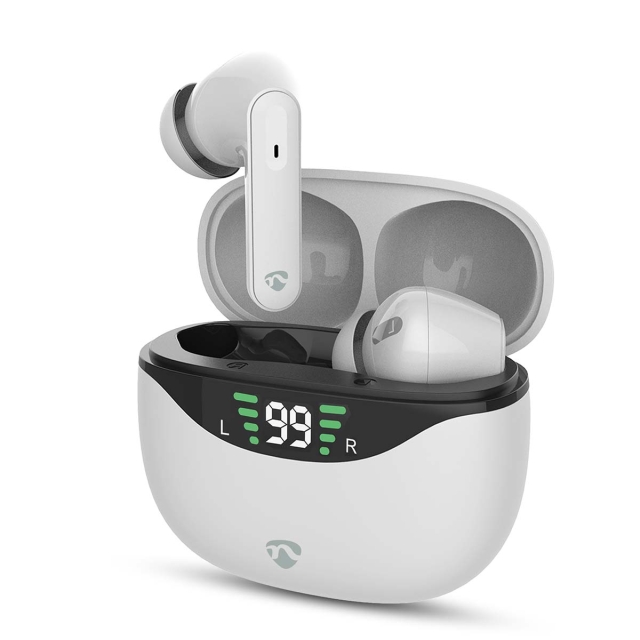 Nedis Fully Wireless Earphones | Bluetooth® | Battery play time: 30 hrs | Touch Control | Charging case | Wireless charging case | Built-in microphone | Voice control support | White