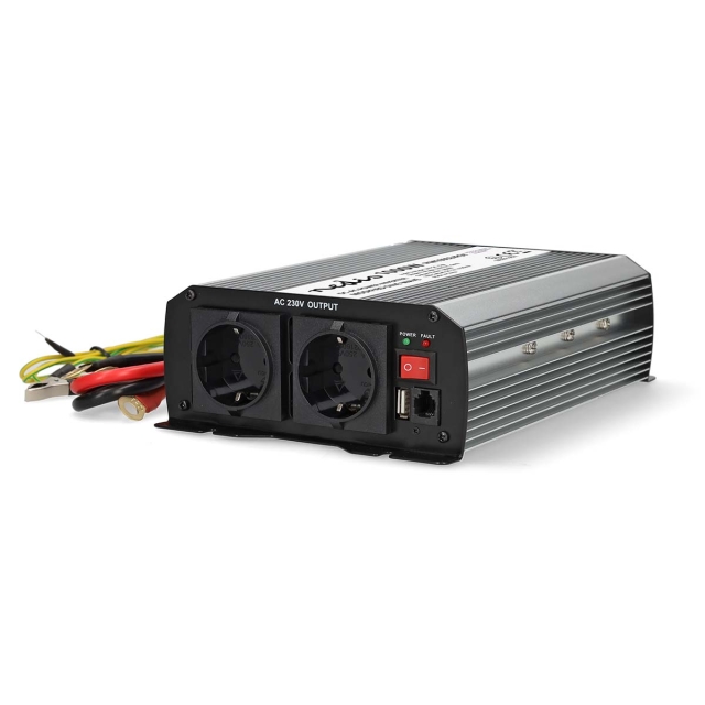 Nedis Power Inverter Modified Sine Wave | Input voltage: 24 V DC | Device power output connection(s): Type F (CEE 7/3) / USB-A | 230 V AC 50 Hz | 1000 W | Peak power output: 2000 W | Screw Terminal | Silver