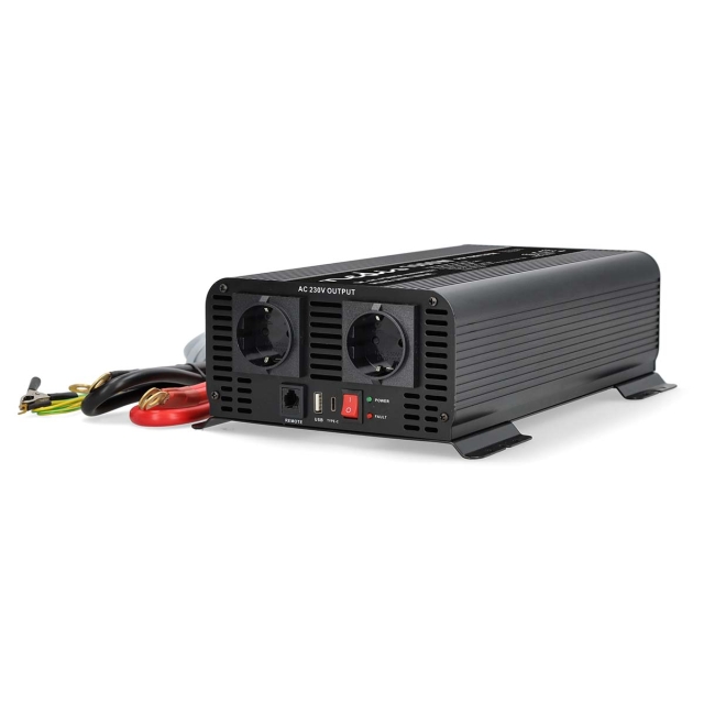Nedis Power Inverter Pure Sine Wave | Input voltage: 12 V DC | Device power output connection(s): Type F (CEE 7/3) / USB-A / 1x USB-C™ | 230 V AC 50 Hz | 1000 W | Peak power output: 2000 W | Screw Terminal | Pure Sine Wave | Fuse | Black