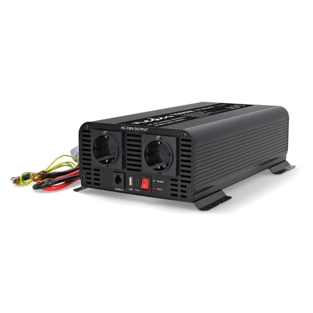 Nedis Power Inverter Pure Sine Wave | Input voltage: 24 V DC | Device power output connection(s): Type F (CEE 7/3) / USB-A / 1x USB-C™ | 230 V AC 50 Hz | 1000 W | Peak power output: 2000 W | Screw Terminal | Pure Sine Wave | Fuse | Black