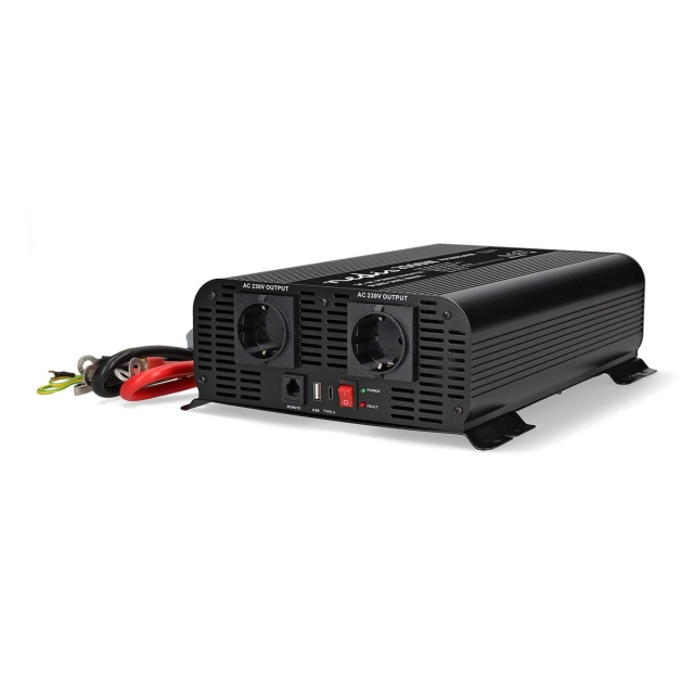 Nedis Power Inverter Pure Sine Wave | Input voltage: 24 V DC | Device power output connection(s): Type F (CEE 7/3) / USB-A / 1x USB-C™ | 230 V AC 50 Hz | 2000 W | Peak power output: 4000 W | Screw Terminal | Pure Sine Wave | Fuse | Black