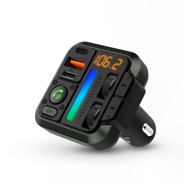 Nedis Car FM Transmitter | Fixed | Speakerphone | 1 " | Amber Screen | Bluetooth® | PD 18 W / PD 20 W | Fast charging | Bass boost | Google Assistant / Siri | Black