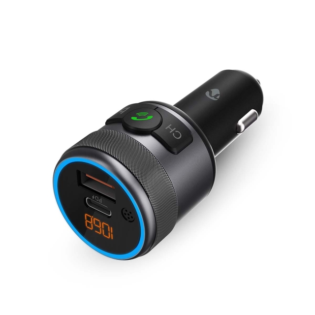 Nedis Car FM Transmitter | Fixed | Speakerphone | 1 " | Amber Screen | Bluetooth® | PD 18 W / PD 24 W | Fast charging | Bass boost | Google Assistant / Siri | Black