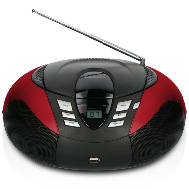 Lenco Portable FM Radio CD and USB player Red
