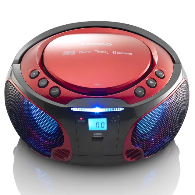 Lenco Portable FM Radio CD/MP3/USB/Bluetooth® player with LED lighting Red