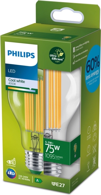 Philips Ultra Efficient LED-lampa, E27, 4000 K, 1095 lm, klar