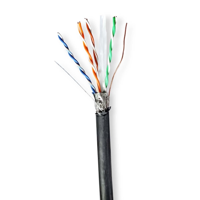 Nedis Network Cable Roll | CAT6 | Solid | S/FTP | Copper | 100.0 m | Outdoor | Round | PE | Black | Pull Box