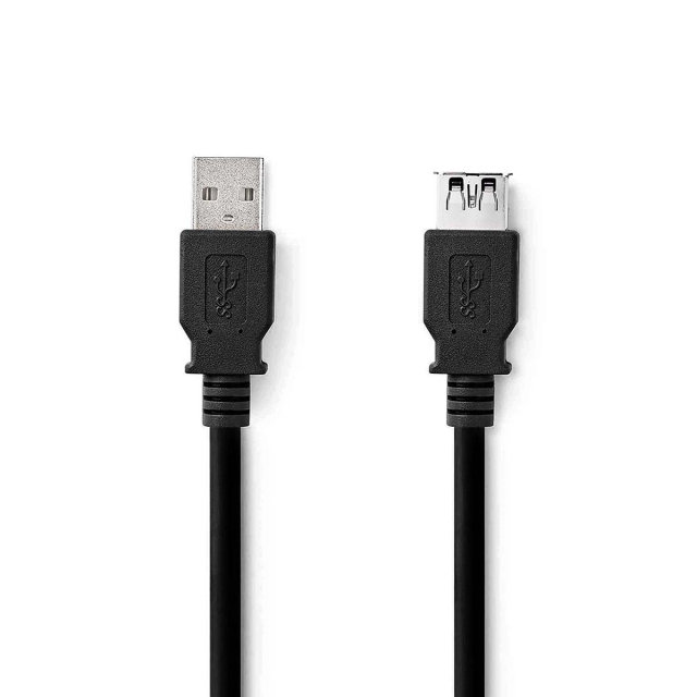 Nedis USB Cable | USB 3.2 Gen 1 | USB-A Male | USB-A Female | 5 Gbps | Nickel Plated | 2.00 m | Round | PVC | Black | Label