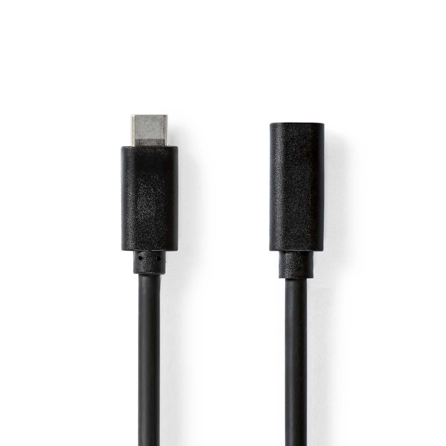 Nedis USB Cable | USB 3.2 Gen 1 | USB-C™ Male | USB-C™ Female | 60 W | 4K@60Hz | 5 Gbps | Nickel Plated | 1.00 m | Round | PVC | Black | Label