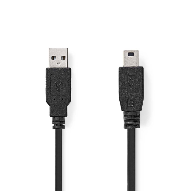 Nedis USB Cable | USB 2.0 | USB-A Male | USB Mini-B 5 pin Male | 480 Mbps | Nickel Plated | 3.00 m | Round | PVC | Black | Label