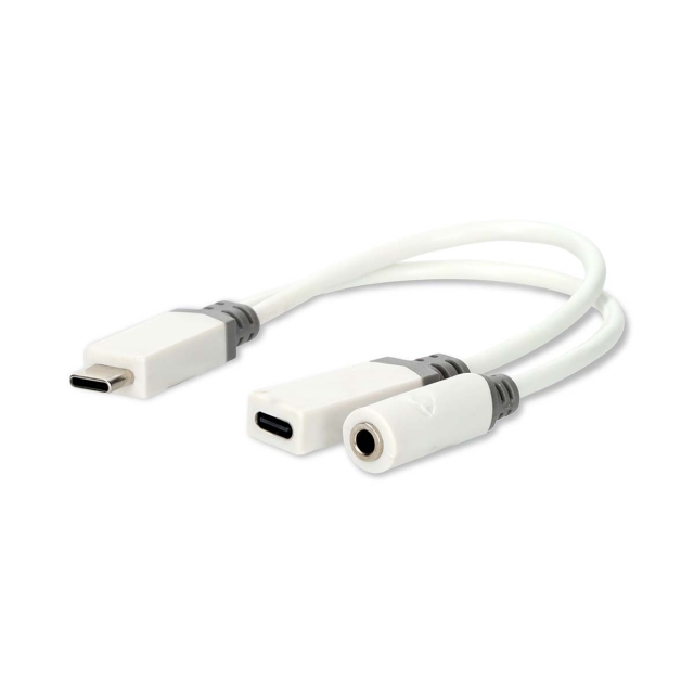 Nedis USB-C™ Adapter | USB 2.0 | USB-C™ Male | USB-C™ Female / 3.5 mm Female | 0.10 m | Round | Gold Plated | PVC | White | Box