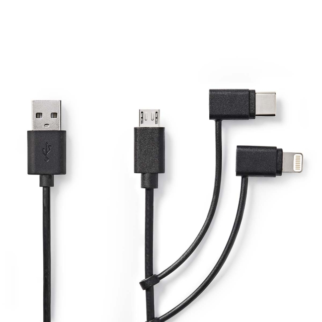 Nedis 3-in-1 Cable | USB 2.0 | USB-A Male | Apple Lightning 8-Pin / USB Micro-B Male / USB-C™ Male | 480 Mbps | 1.00 m | Nickel Plated | Round | PVC | Black | Label