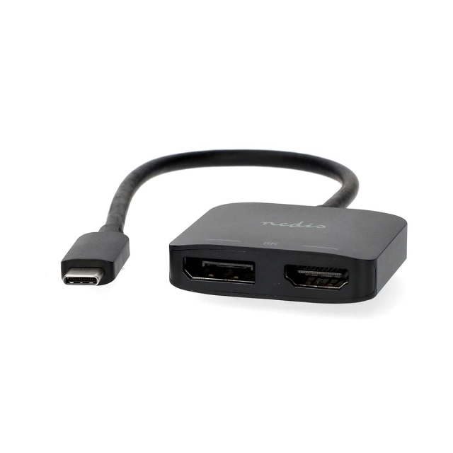 Nedis USB-C™ Adapter | USB 3.2 Gen 1 | USB-C™ Male | DisplayPort Female / HDMI™ Output | 8K@30Hz | 0.20 m | Round | Nickel Plated | Black | Box