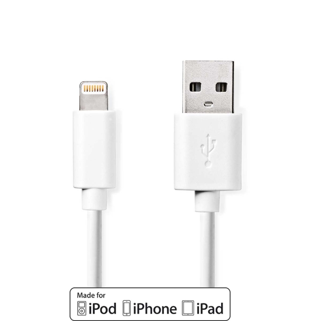 Nedis Lightning Cable | USB 2.0 | Apple Lightning 8-Pin | USB-A Male | 480 Mbps | Nickel Plated | 3.00 m | Round | PVC | White | Label