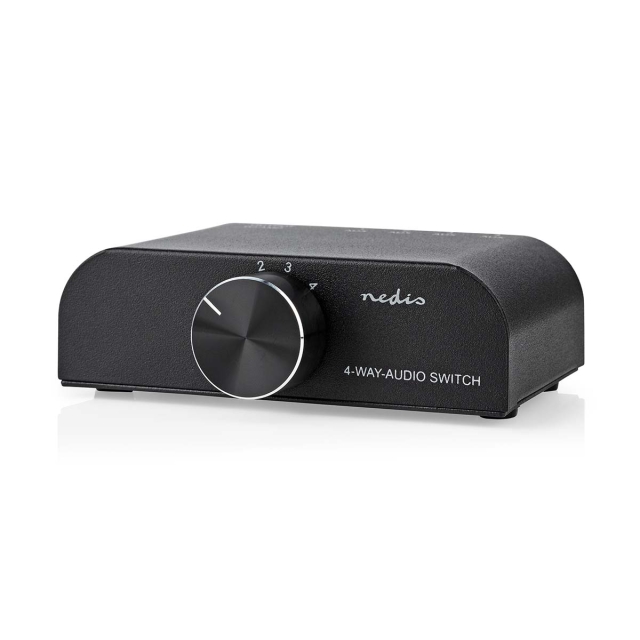 Nedis Analogue Audio Switch | 4 port(s) | Audio / video / data connections input: 1x 3.5 mm Audio Input / 3x (2x RCA Female) | Audio / video / data connections output: 1x (2x RCA Female) | Manual | Metal | Anthracite