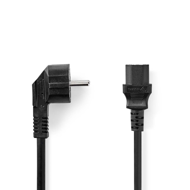 Nedis Power Cable | Plug with earth contact male | IEC-320-C13 | Angled | Straight | Nickel Plated | 5.00 m | Round | PVC | Black | Label