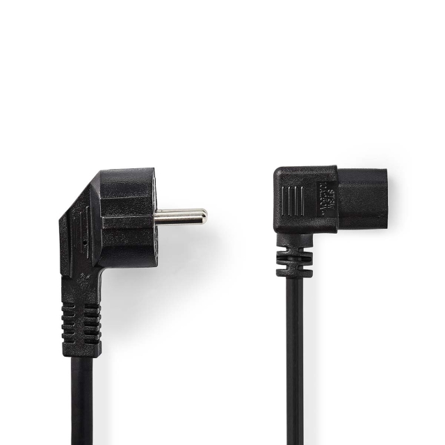 Nedis Power Cable | Plug with earth contact male | IEC-320-C13 | Angled | Angled | Nickel Plated | 5.00 m | Round | PVC | Black | Label