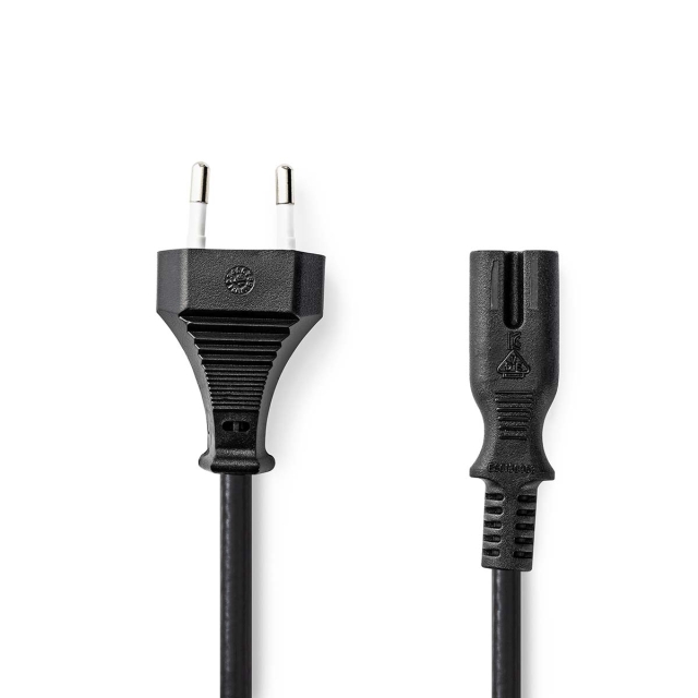 Nedis Power Cable | Euro Male | IEC-320-C7 | Straight | Straight | Nickel Plated | 0.50 m | Flat | PVC | Black | Label